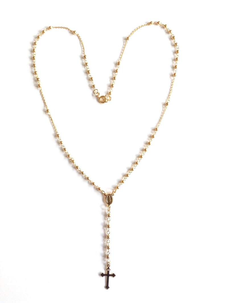 Dainty Rosary Necklace Gold Rosaries Cross Pendant Virgin Etsy