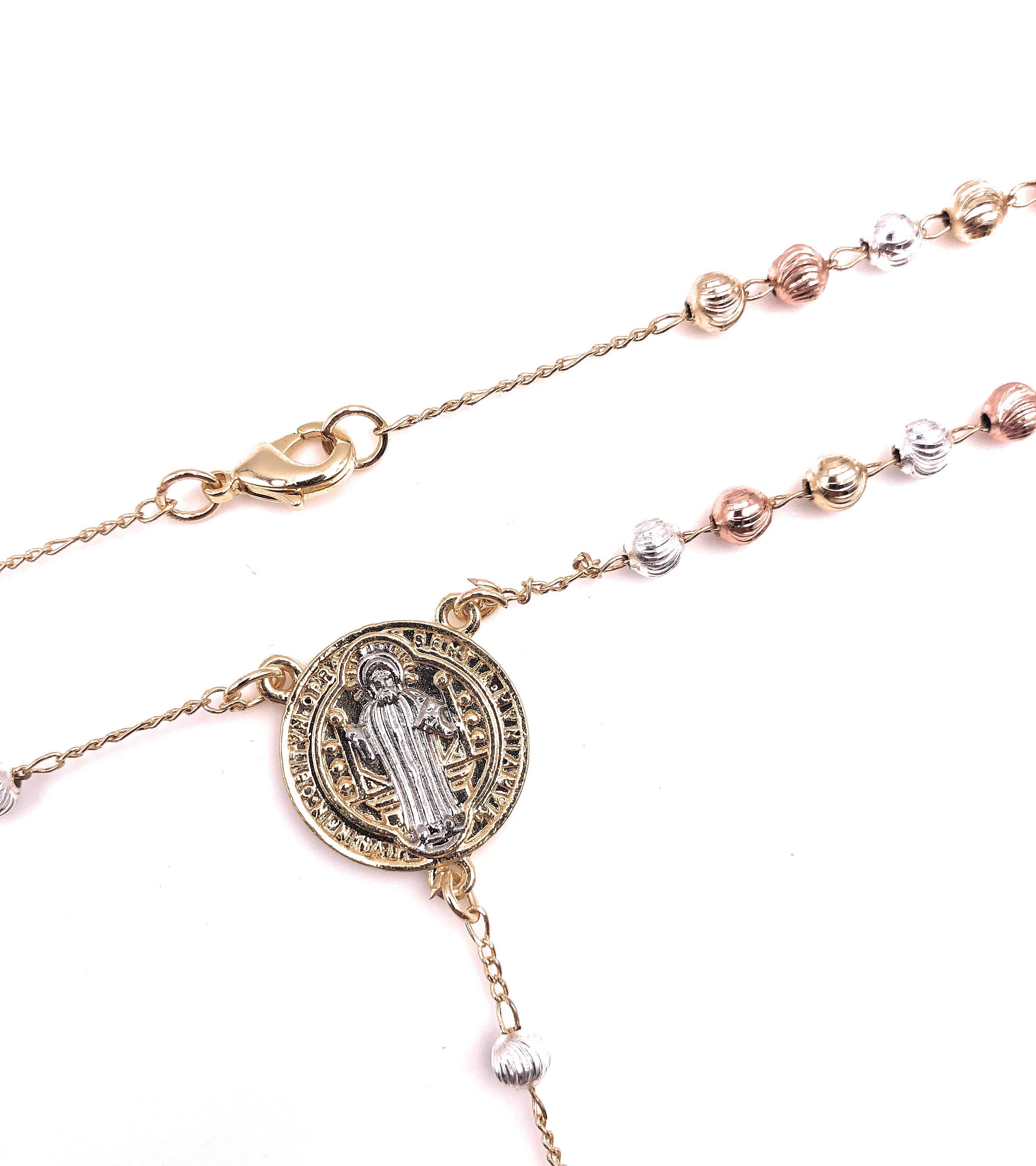 Long Rosary Necklace Rosary Beads Necklace Gold Rose and Etsy