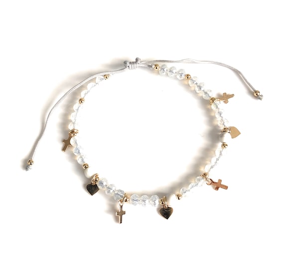 Crystal Bead Bracelet Cross Heart Charm Crystal Bracelet Etsy