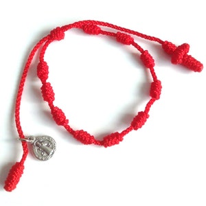 Saint Benedict Mini Rosary Bracelet, Red String Decade, Rosary Bracelet, St Benedict Medal Adjustable Bracelet, Rosaries, Catholic Gifts