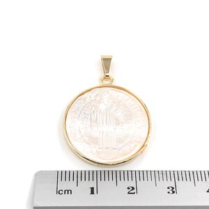 Mother of Pearl St. Benedict Medal Necklace, Tiny Gold Plated Chain, San Benito Necklace, Medalla San Benito, catholic religious jewelry image 9