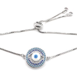 Silver Evil Eye Bracelet, Jewish Gift, Cubic Zirconia Evil Eye Charm, Hannukah Bracelet, Kabbalah Eye Bracelet, Fashion Silver Jewelry