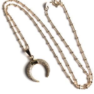 Crescent moon necklace, Moon necklace gold, Crescent moon Gold chain necklace, Gold half moon necklace, Horn necklace cubic Zirconia pendant