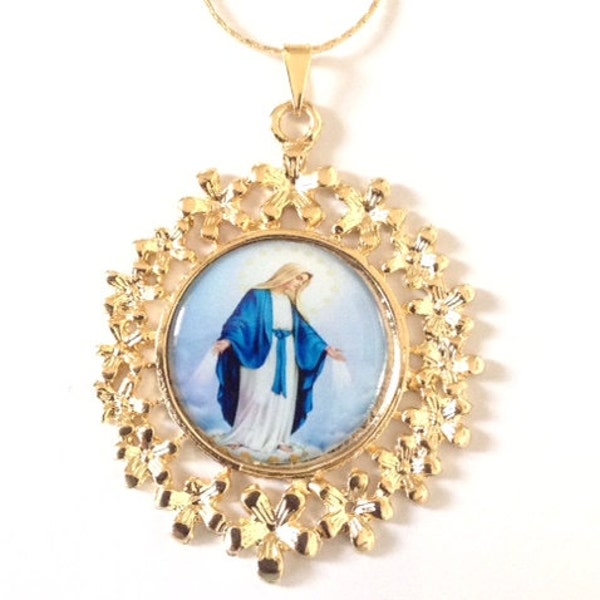 Miraculous Medal necklace Virgen de La Milagrosa Gold Virgin Mary Pendant Necklace Virgin Mary Necklace Catholic Jewelry Virgin Mary Jewelry