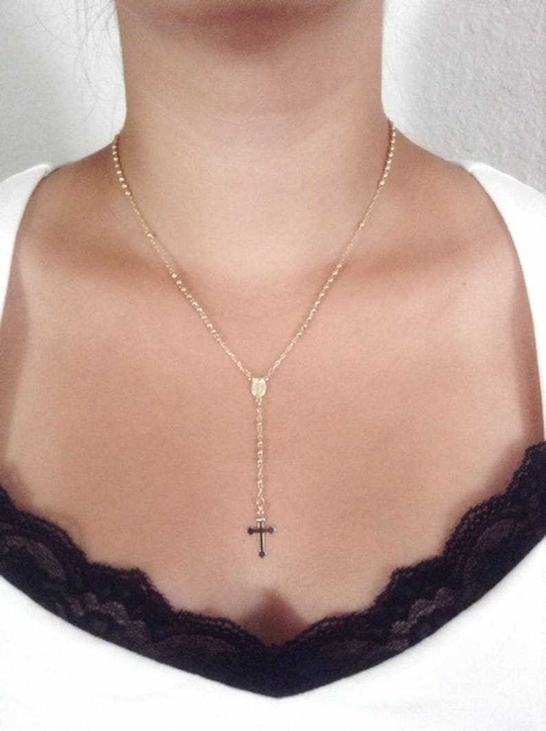 Dainty Rosary Necklace Gold Rosaries Cross Pendant Virgin Etsy