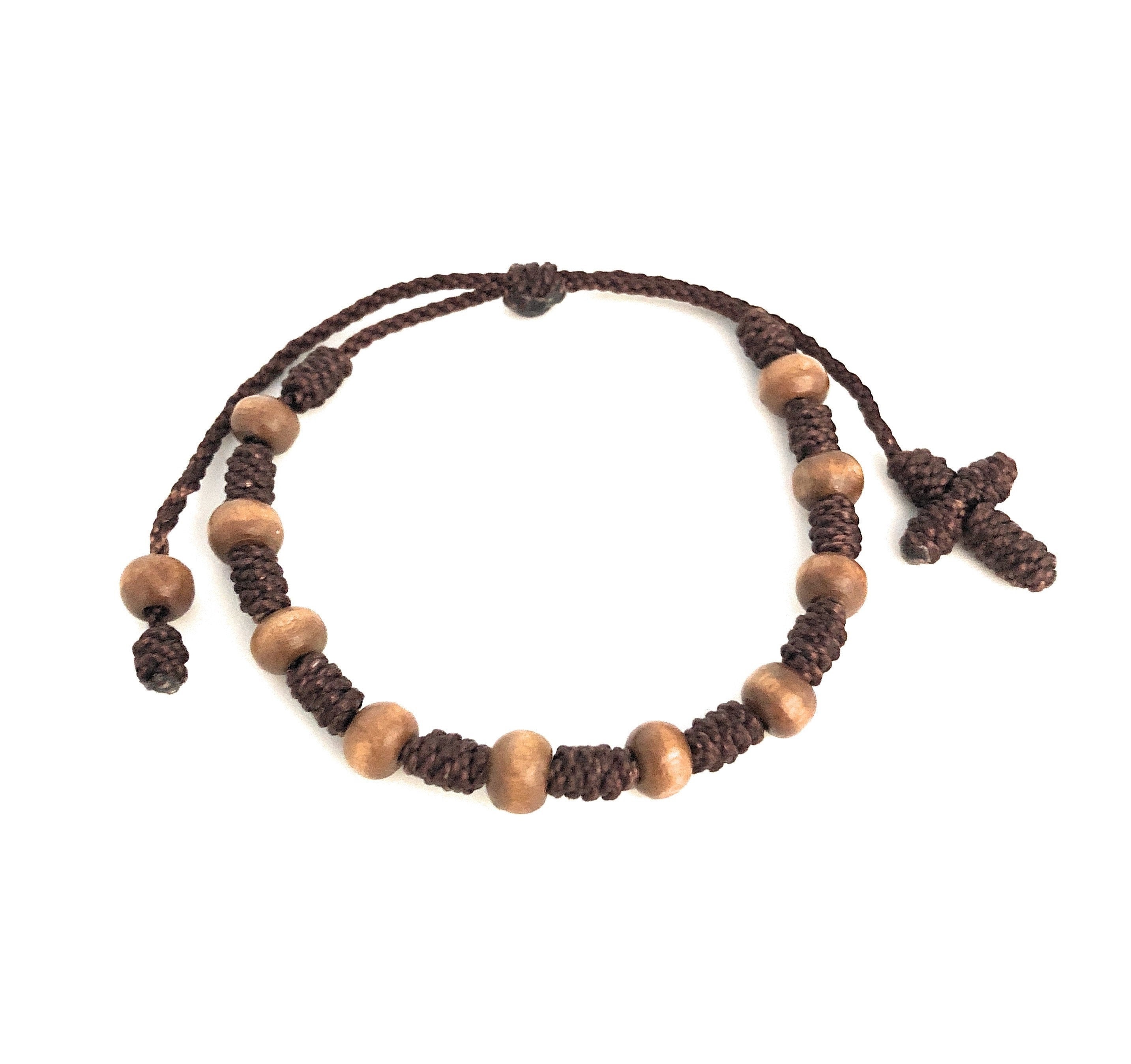 Unisex Rosary Bracelet Wood Beaded Decade Pray Rosary Bracelet