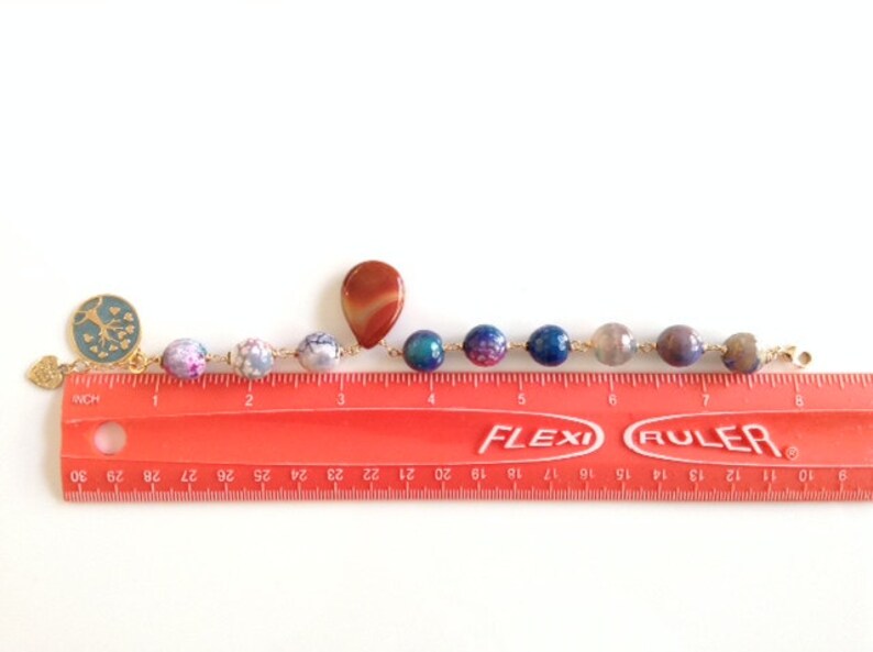 Blue and Brown Stone Tree of life Bracelet Gold Pendant Jade Bracelet Kabbalah Jewelry Brown Gemstone Drop Good Luck Jewelry for Women