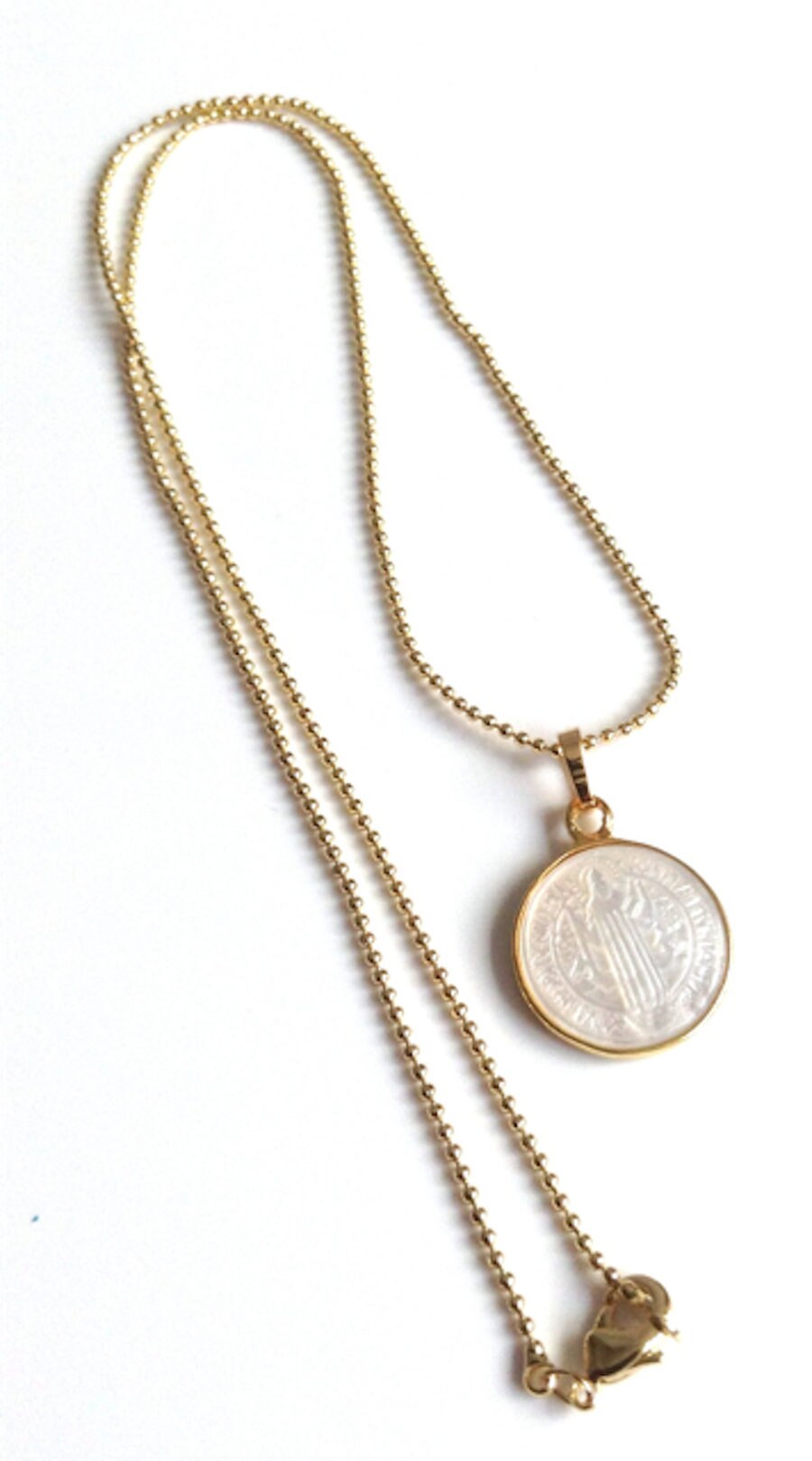 Saint Benedict Shell Medals, Mother of Pearl St Benedict Pendant, San Benito Chain, Cadena San Benito, Santos Catolicos, Catholic Jewelry