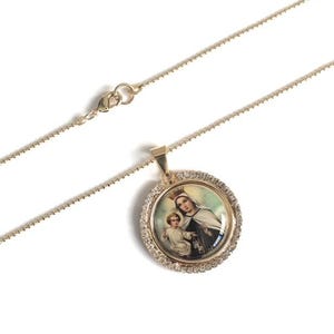 Religious Medals Our Lady of Mount Carmel Gold Medal Rosary Necklace ...