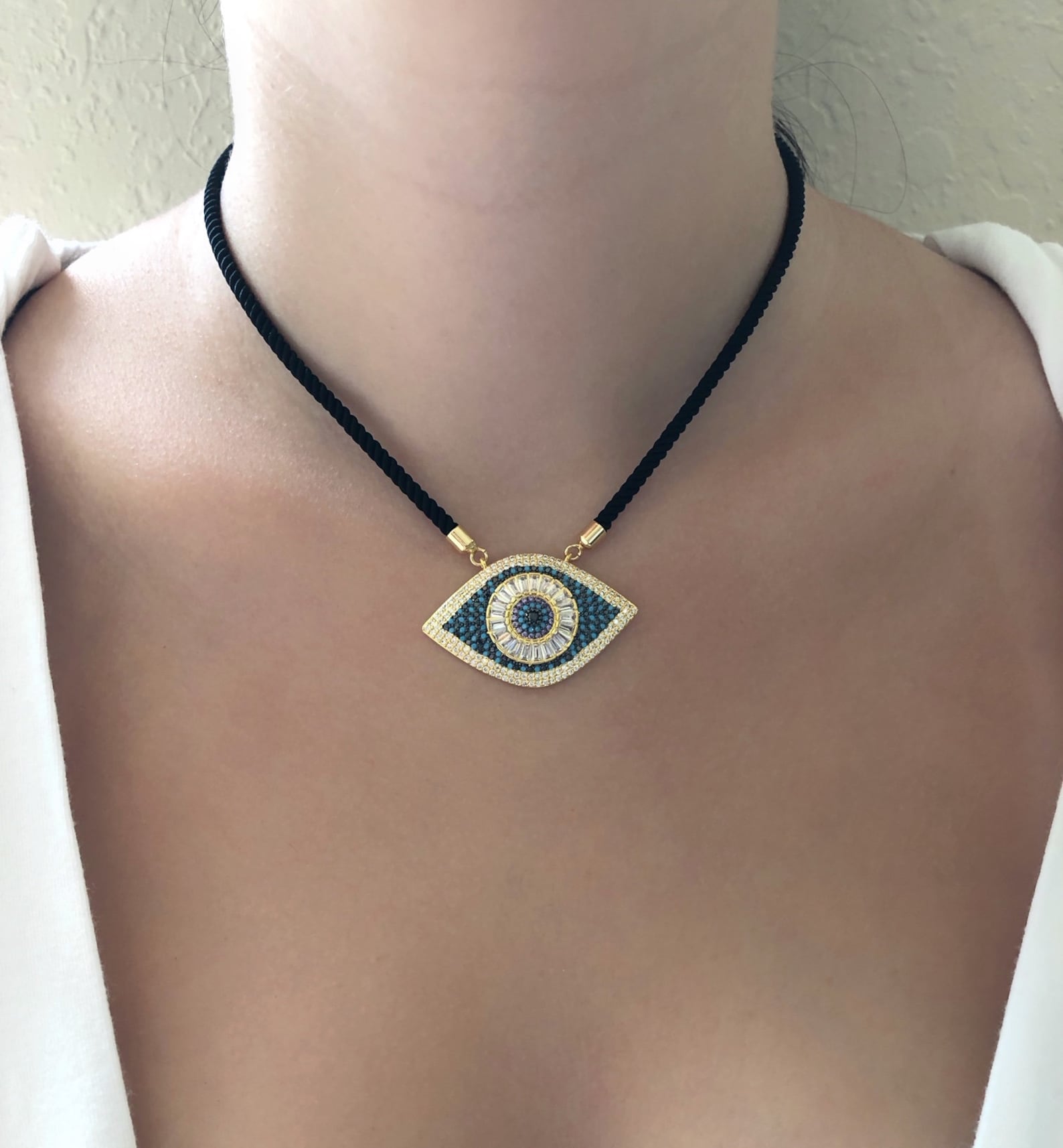 Evil Eye Choker Necklace Big Evil Eye Pendant Lariat Long Etsy