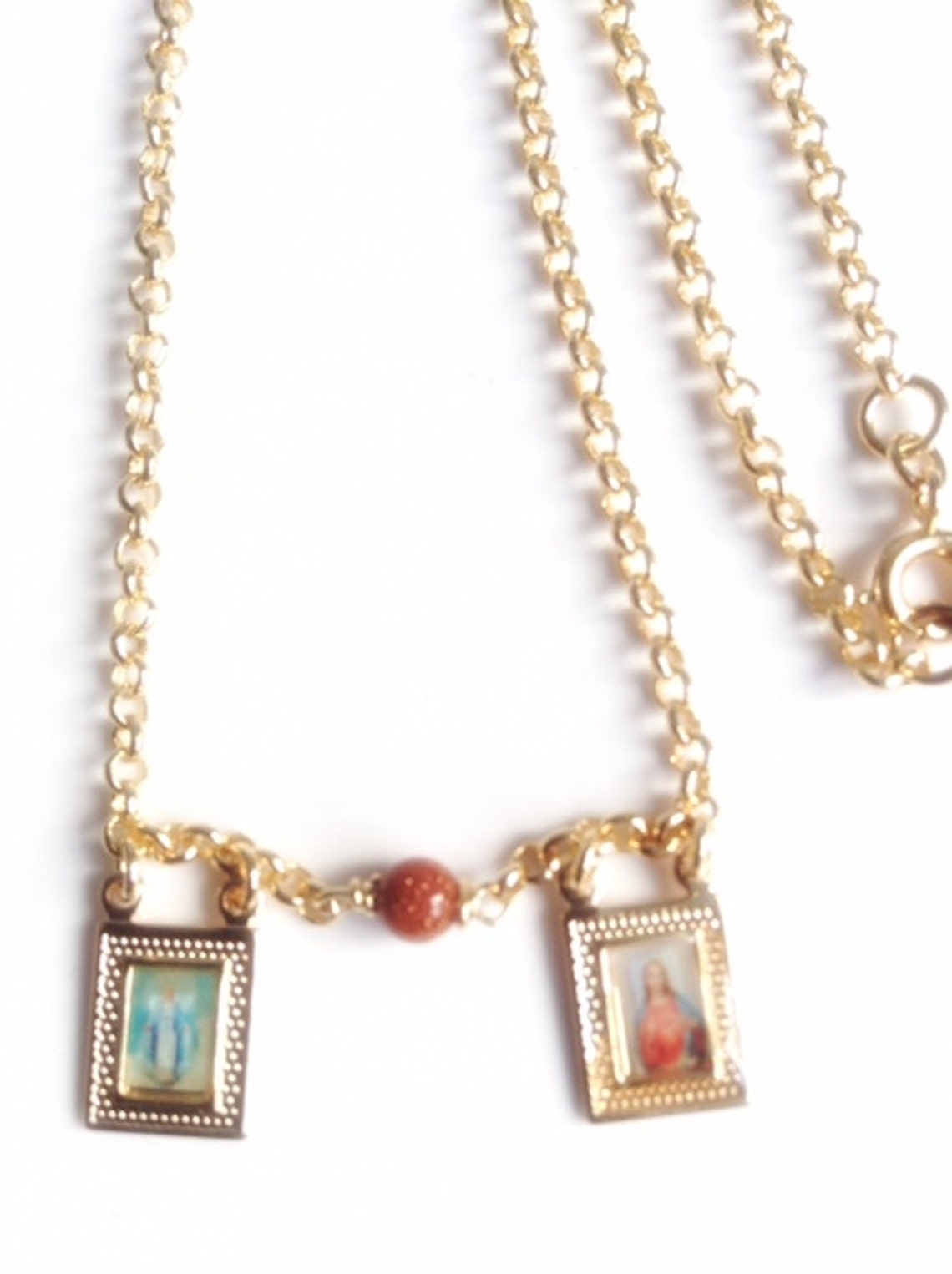 Catholic Scapular Medal Necklace Gold Plated Sacred Heart of Etsy