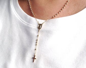 Catholic Rosary Necklace Gold Cross Necklace Rosaries Gold Rosary Necklace, Cross, Gold plated crucifix Cross Pendant, Rosary, Rosario