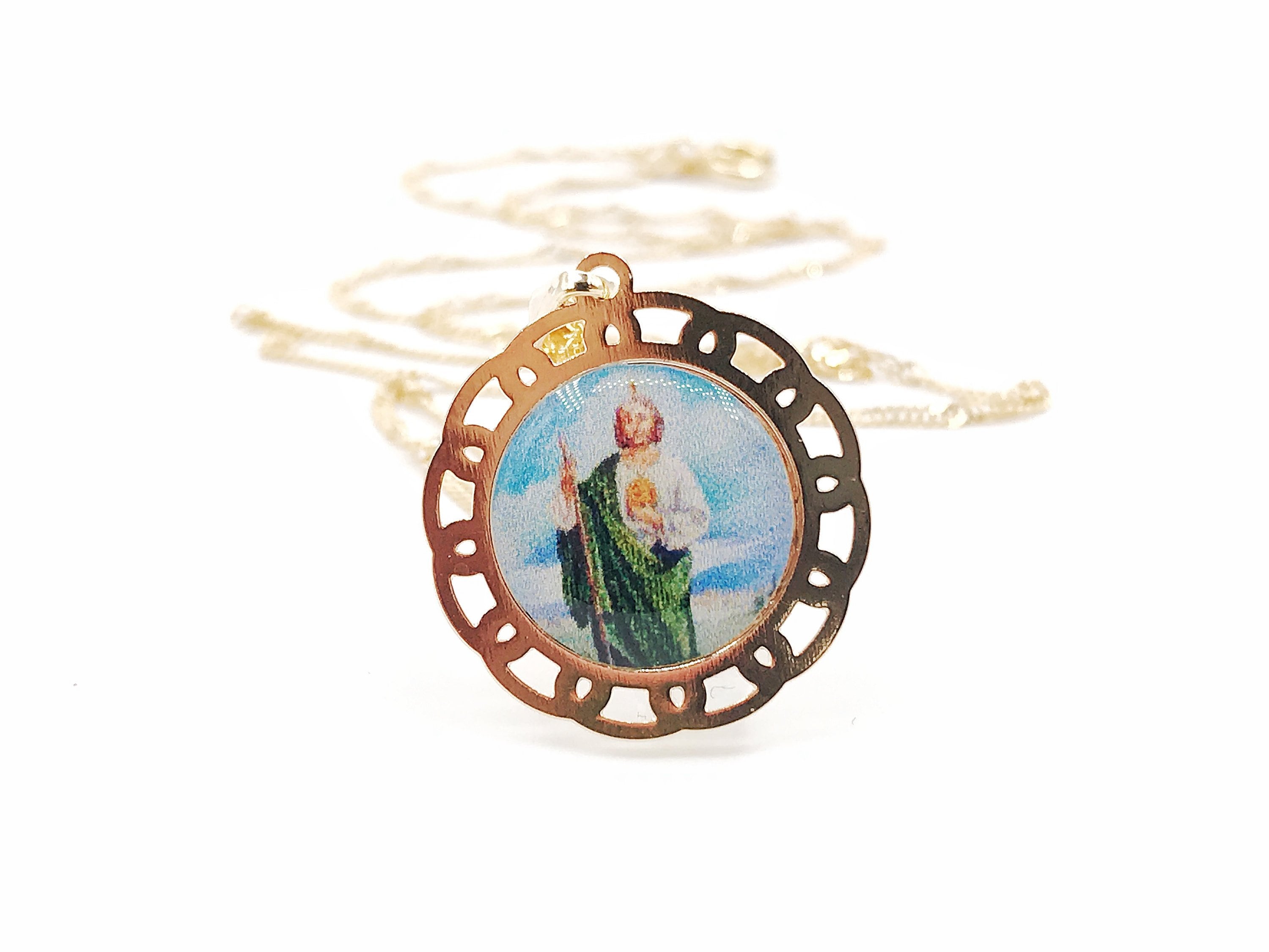 San Judas Tadeo, St Jude Medal Necklace, Dainty Gold Plated Chain ...