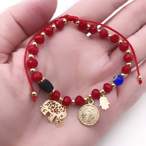 Powerful Protection Amulet Bracelet, Evil Eye, Hamsa Charm, Elephant, Azabache, Pulsera Mal de Ojo, Beaded Red String Bracelet, San Benito image 4