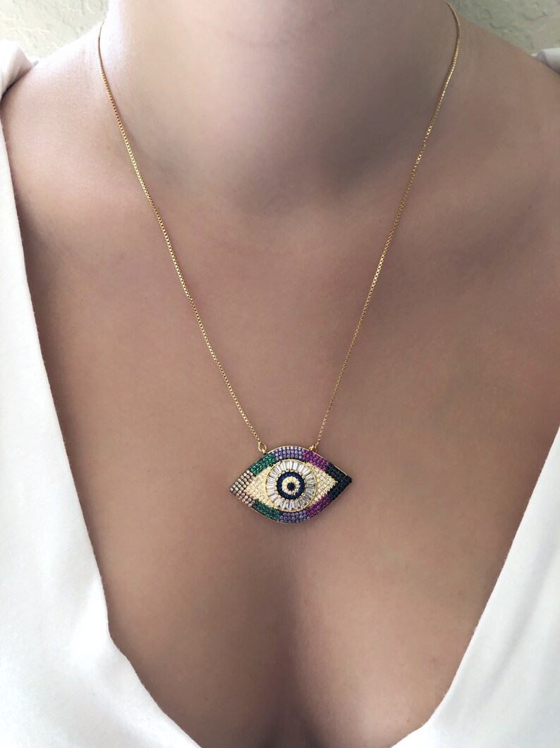 Lariat Evil Eye Necklace Protection Necklace Big Evil Eye Etsy