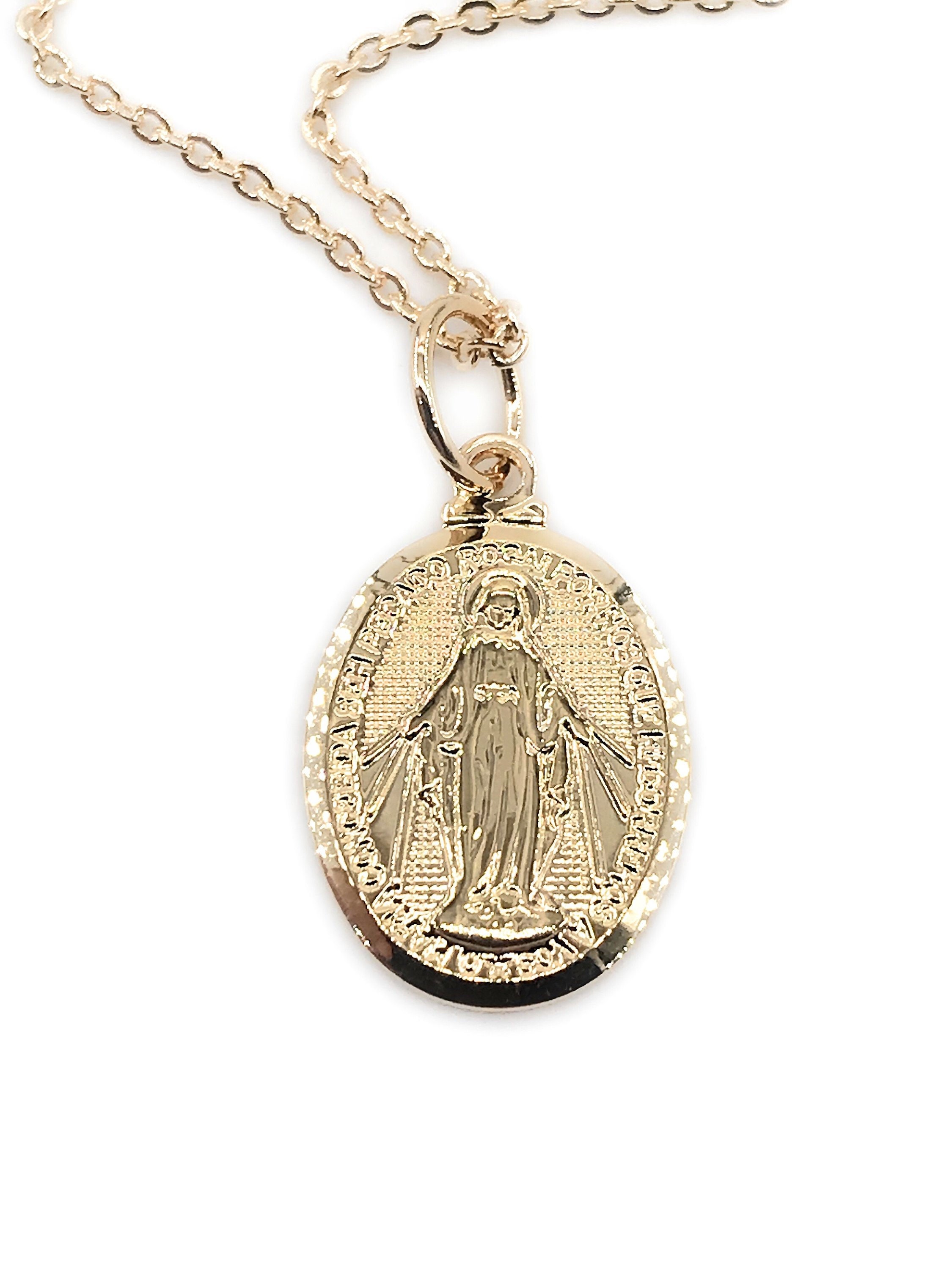 Colgante de la Virgen María con Medalla Milagrosa de oro blanco