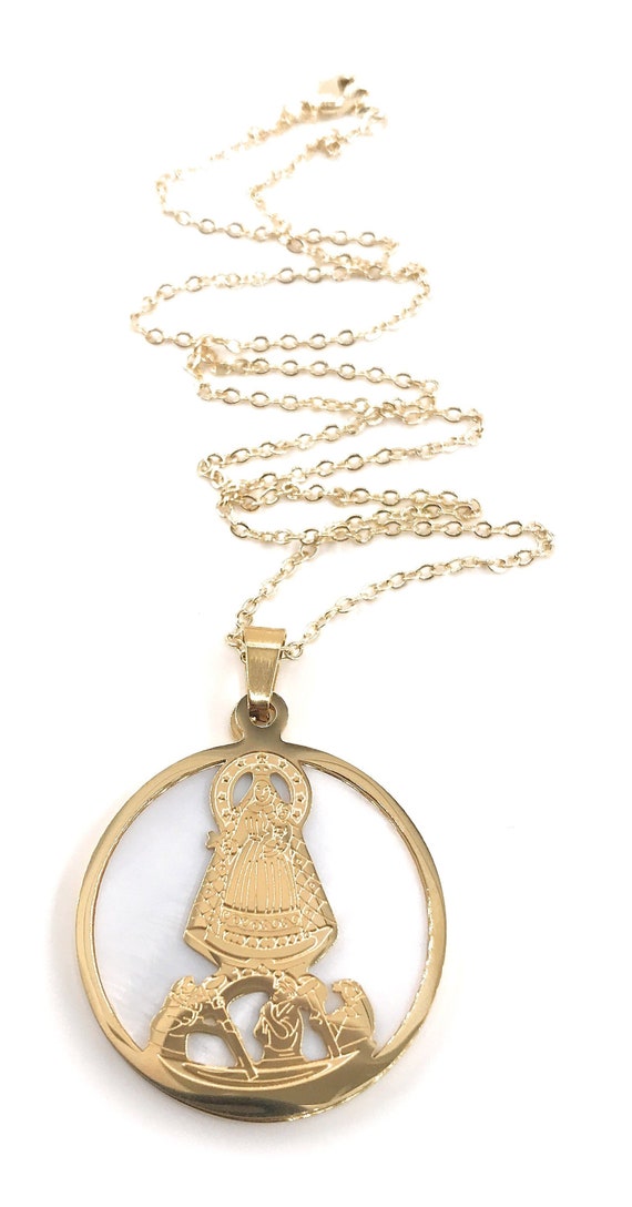 Notre Dame de Guadalupe religieux mexicain Médaillon Collier 18K Or Plaqué Laiton