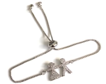 Boy and Girl Charm Bracelet, Children Bracelet, Adjustable One Size Fits Most Bolo Bracelet, Delicate CZ Bracelet, Dainty Jewelry, Mom Gift