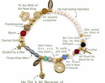 Life Of Jesus Bracelet, Jesus Christ Story Bracelet, Biggest Love Story Life Jesus Bracelet, Stretch Beaded Bracelet, Christian Faith Gift