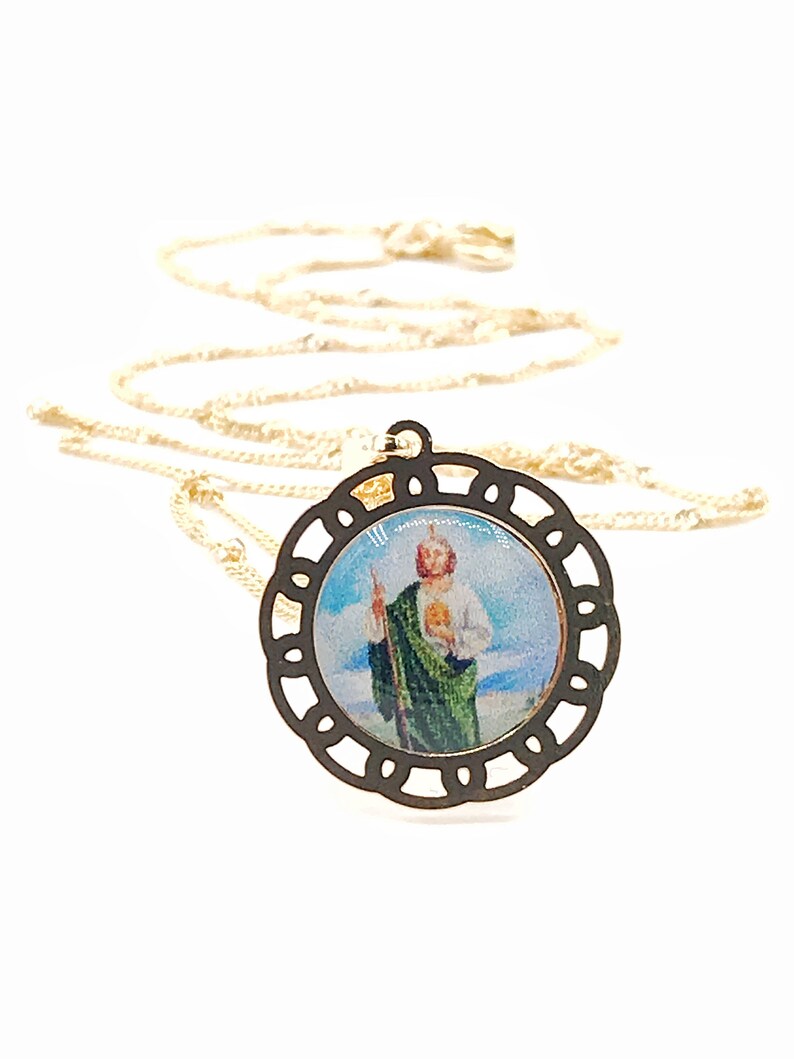 San Judas Tadeo, St Jude Medal Necklace, Dainty Gold Plated Chain ...
