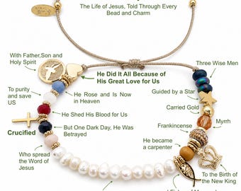 Jesus Christ Story Bracelet, Life Of God Beaded Bracelet, Biggest Love Story, Christian, Faith, Christmas Gift, Catholic Jewelry