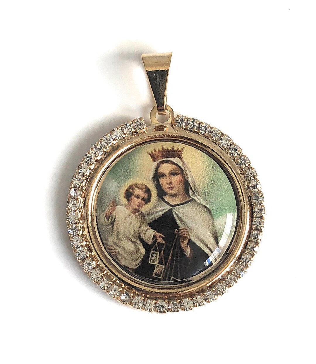 Religious Medals Our Lady of Mount Carmel Gold Medal Rosary Necklace ...