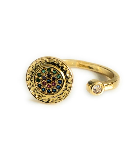 Evil Eye Adjustable Ring Round Evil Eye Cubic Zirconia Band Evil Eye Jewelry Novelty Ring Good Luck Fashion Ring Anillo Mal de Ojos