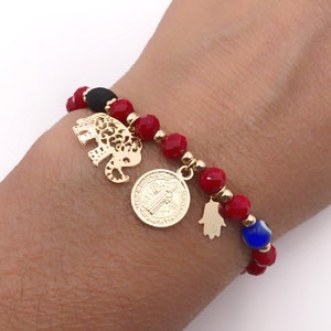 Powerful Protection Amulet Bracelet, Evil Eye, Hamsa Charm, Elephant, Azabache, Pulsera Mal de Ojo, Beaded Red String Bracelet, San Benito image 2