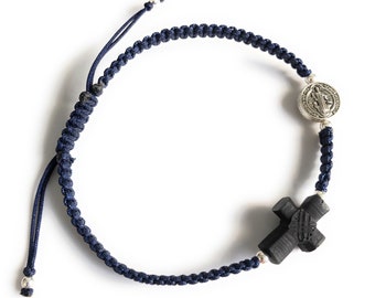 Genuine Azabache Cross Bracelet, St Benedict Protection Bracelet for Men, Jet Stone Mens Bracelet, Pulsera Mal de Ojo, San Benito Bracelet