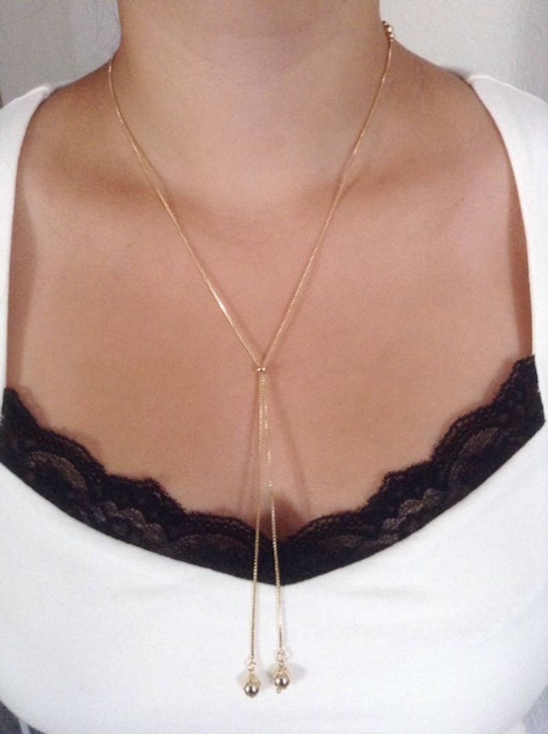 Lariat Necklace Gold Bolo Necklace Gold Toggle Slide Chain Y Etsy