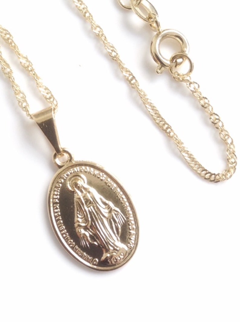 Petite Miraculous Mary Necklace Gold