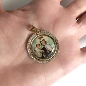 Religious Medals Our Lady of Mount Carmel Gold Medal Rosary Necklace ...