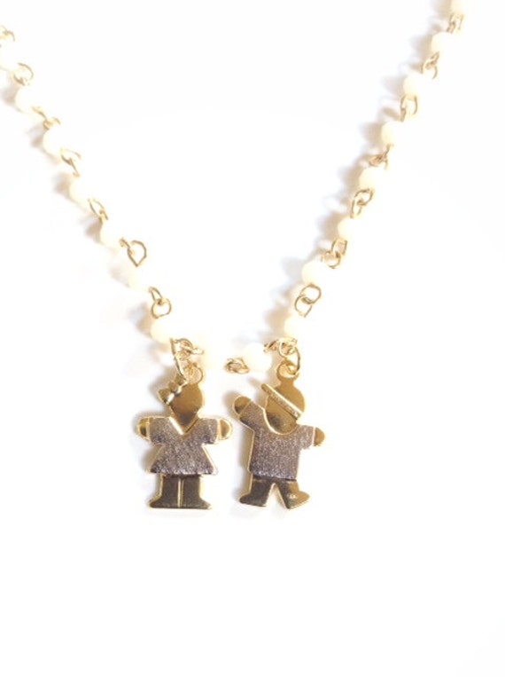 Boy and Girl Necklace Mom Charm Pendant gold Boy Girl Etsy