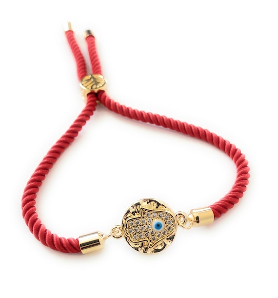 Gold Lucky Bracelet Kabbalah Hamsa Hand Evil Eye Judaica Protection Adjustable