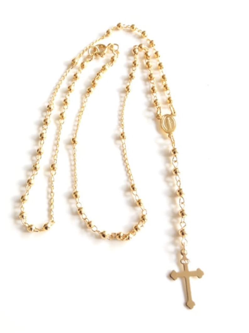 Dainty Rosary Necklace Gold Rosaries Cross Pendant Virgin Etsy