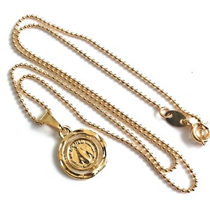 Dainty Coin Necklace, Gold Miraculous Medal Necklace, Virgin Mary Coin Pendant, Blessed Mother Mary Charm, Medalla Virgen de La Milagrosa