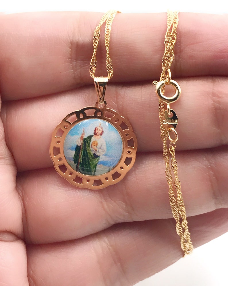 San Judas Tadeo, St Jude Medal Necklace, Dainty Gold Plated Chain ...