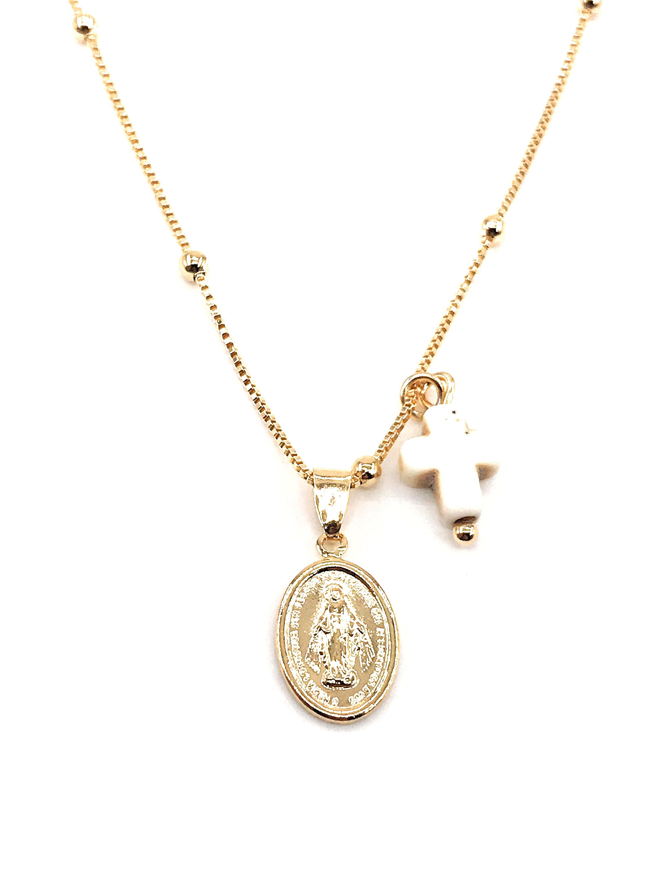 thumbnail image 2 of Gold Plated Stainless Steel Virgin Mary Pendant Necklace – 18inch Curb Chain, Unisex 2 of 5