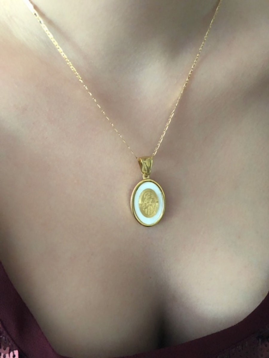 Our Lady of Mount Carmel Gold Pendant, Virgin Mary Medal, Catholic ...
