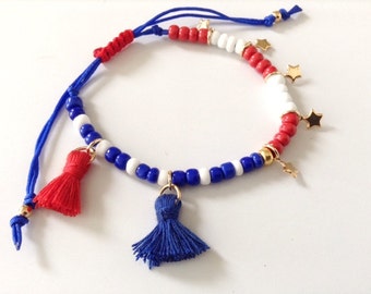 Patriotic Bracelet, 4th of July Jewelry, Independence Day, Red White and Blue, Memorial Day, Fourth of July Bracelet, American Flag Bracelet