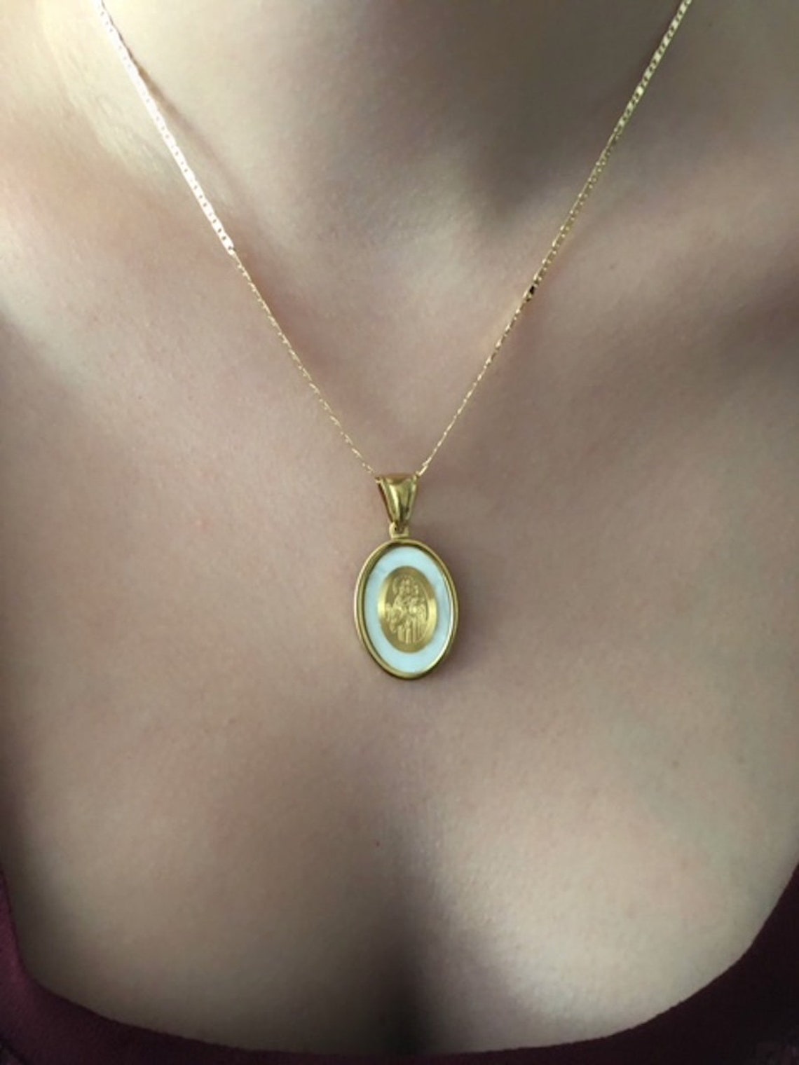 Our Lady of Mount Carmel Gold Pendant, Virgin Mary Medal, Catholic ...