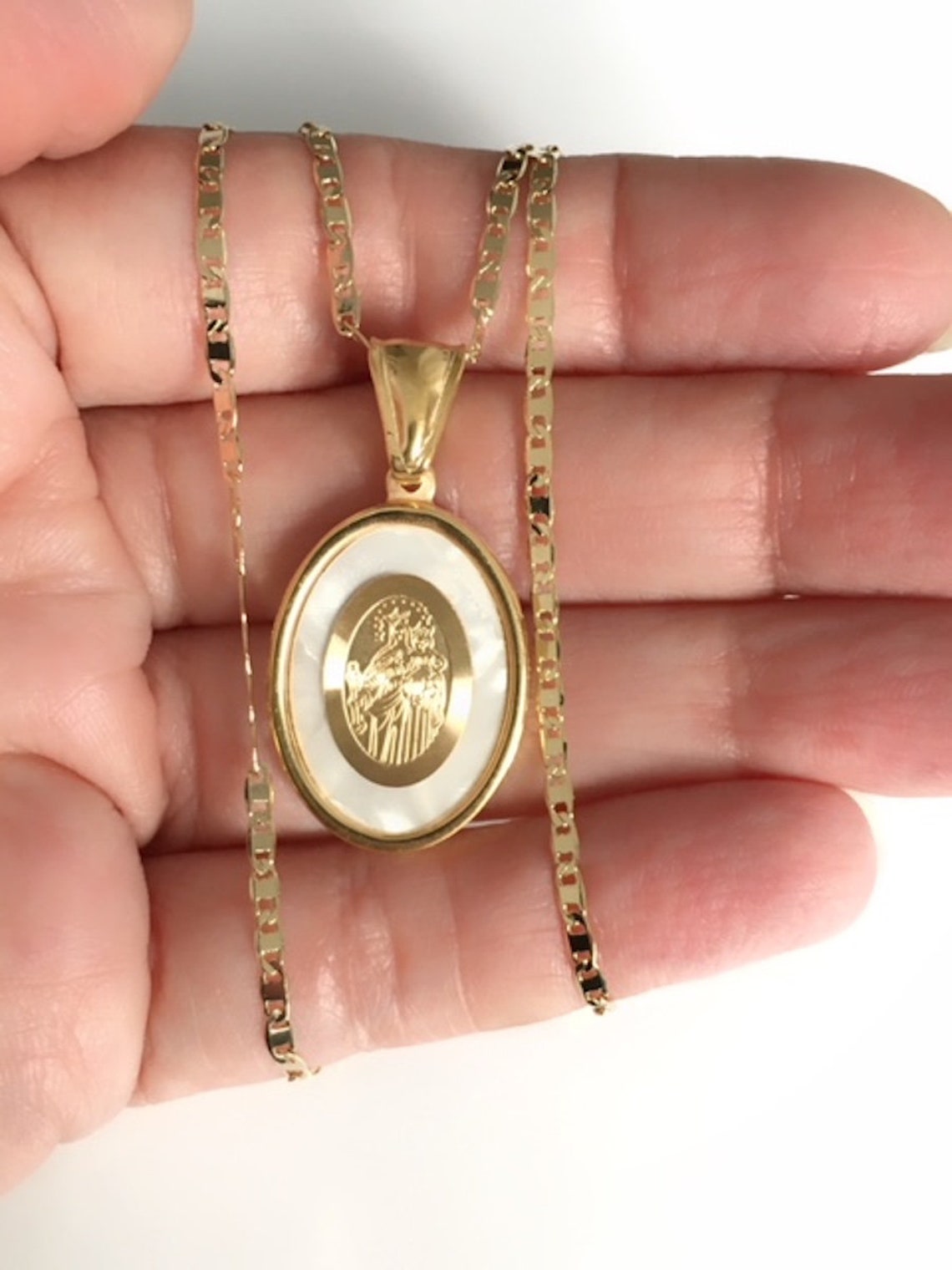Our Lady of Mount Carmel Gold Pendant, Virgin Mary Medal, Catholic ...