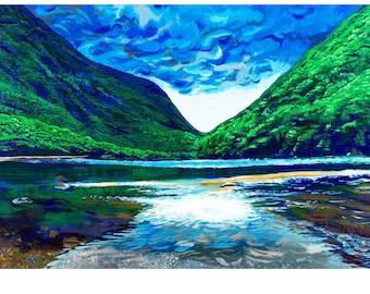 Echo Lake - art print, acrylic painting, landscape, mountains, lake, NH, New Hampshire, white mountains, Franconia notch, new Hampshire art