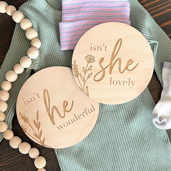 Isn't She Lovely Isn't He Wonderful Signs | It's a Boy It's a Girl Gender Reveal Photo | Birth Announcement Plaque | Pregnancy Photo Prop