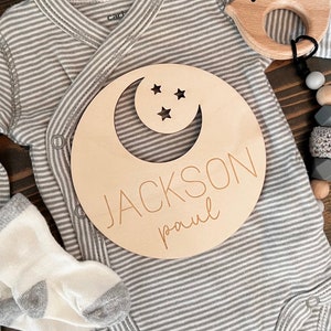 Moon Name Sign | Gender Neutral Baby Name Sign | Personalized Nursery Sign | Name or Birth Announcement | Moon and Stars
