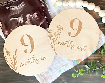 9 months in 9 months out Signs | Pregnancy Photo Prop | Baby Milestone Cards