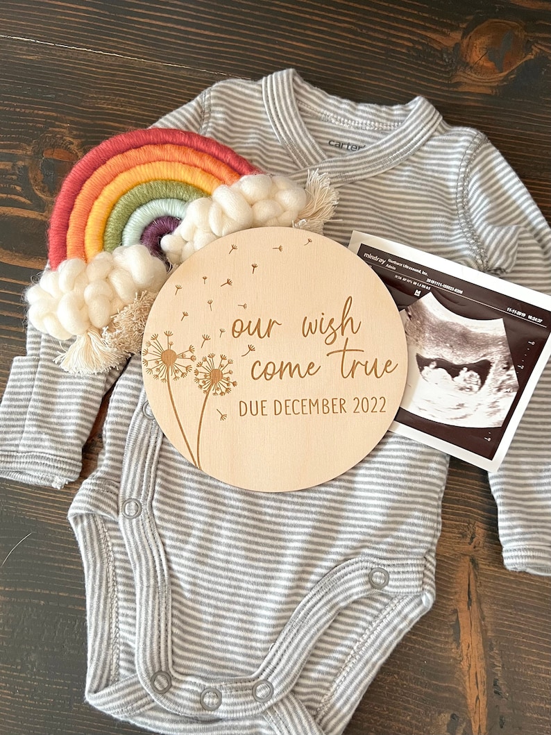Pregnancy Announcement Sign Rainbow Baby sign Our Wish Come True Pregnancy after Infertility IVF IUI baby image 1