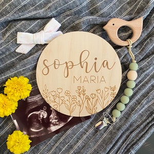 Wildflower Name Sign | Floral Baby Name Sign | Wooden Engraved Newborn Photo Prop | Nursery Sign | Birth Announcement | Hospital Photo