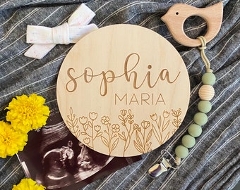 Wildflower Name Sign | Floral Baby Name Sign | Wooden Engraved Newborn Photo Prop | Nursery Sign | Birth Announcement | Hospital Photo