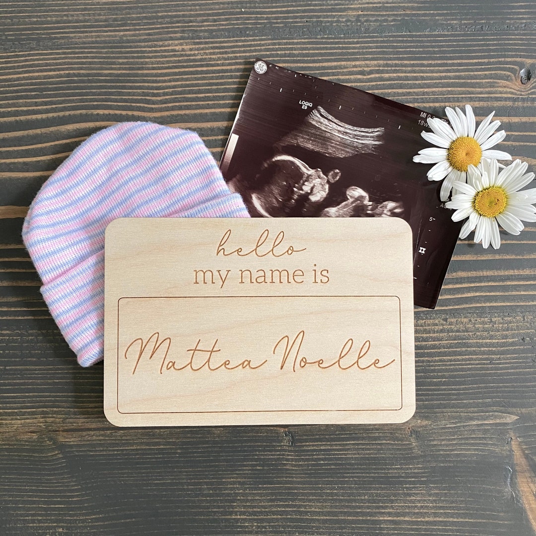 Baby Name Sign Hello my name is Baby Nametag Wooden Engraved Newborn